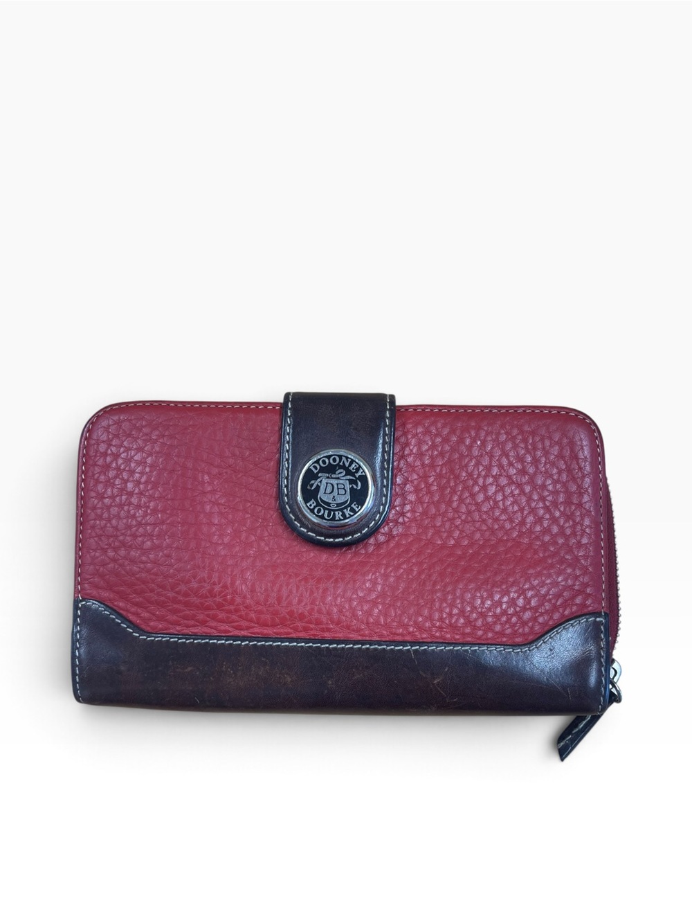 Dooney & Bourke Red and Brown Leather Zip Wallet